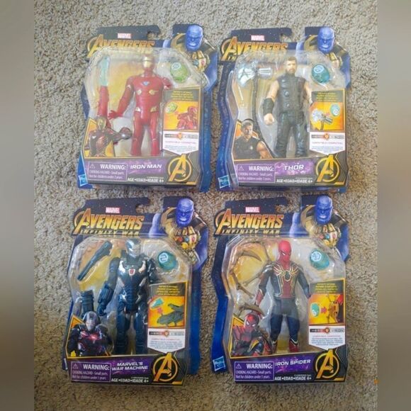 Avengers Infinity War IRON MAN, WAR MACHINE, THOR, IRON SPIDER FIGURES BRAND NEW - Picture 1 of 6